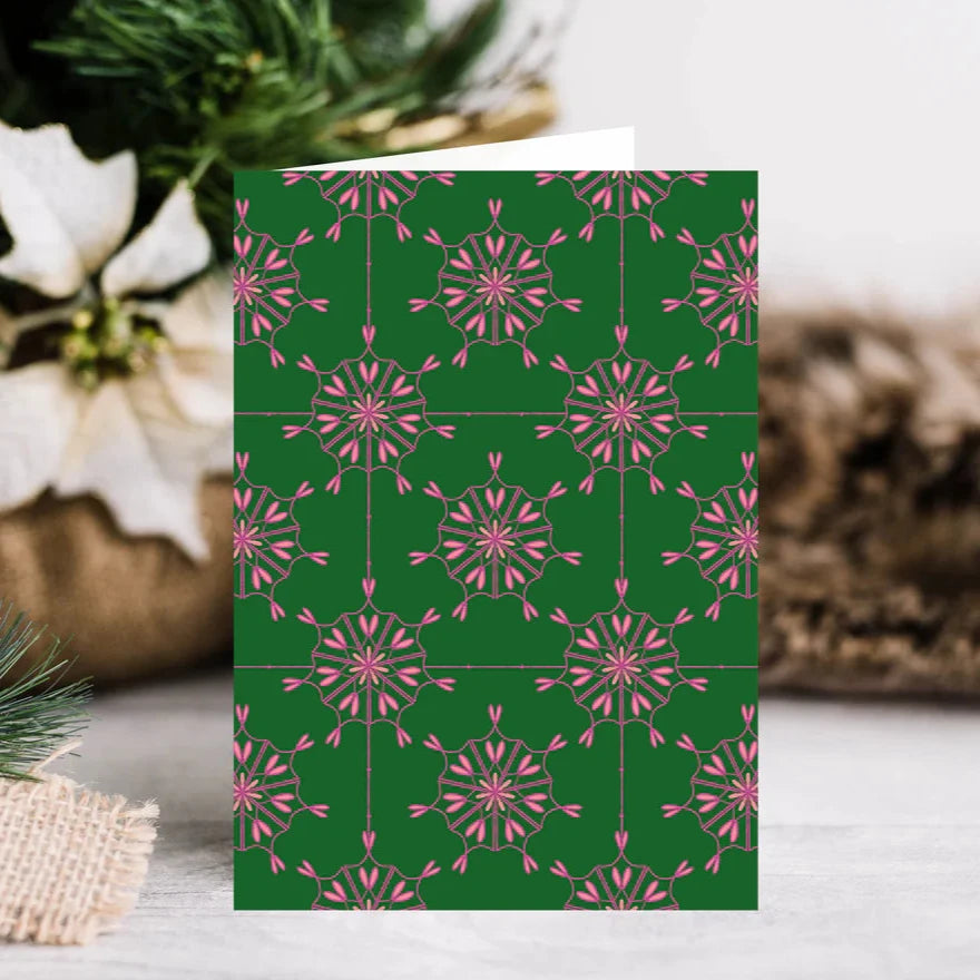 Pink Snowflakes Pattern Christmas Card